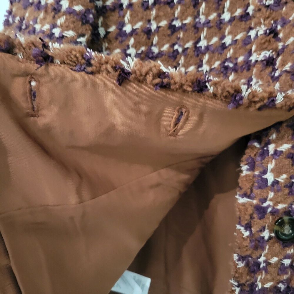 Ann Taylor Fringe Tweed Jacket Size 12 Petite Polyester Blend Cherrywood Blazer - Picture 7 of 11